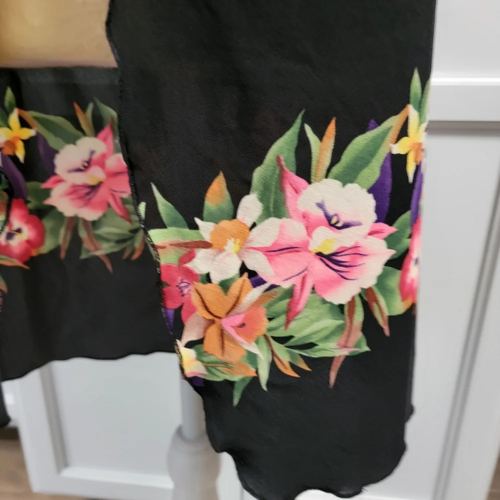 Vintage Jantzen Sarong Cover Up OS Black Pink Floral Hawaiian Tie Closure